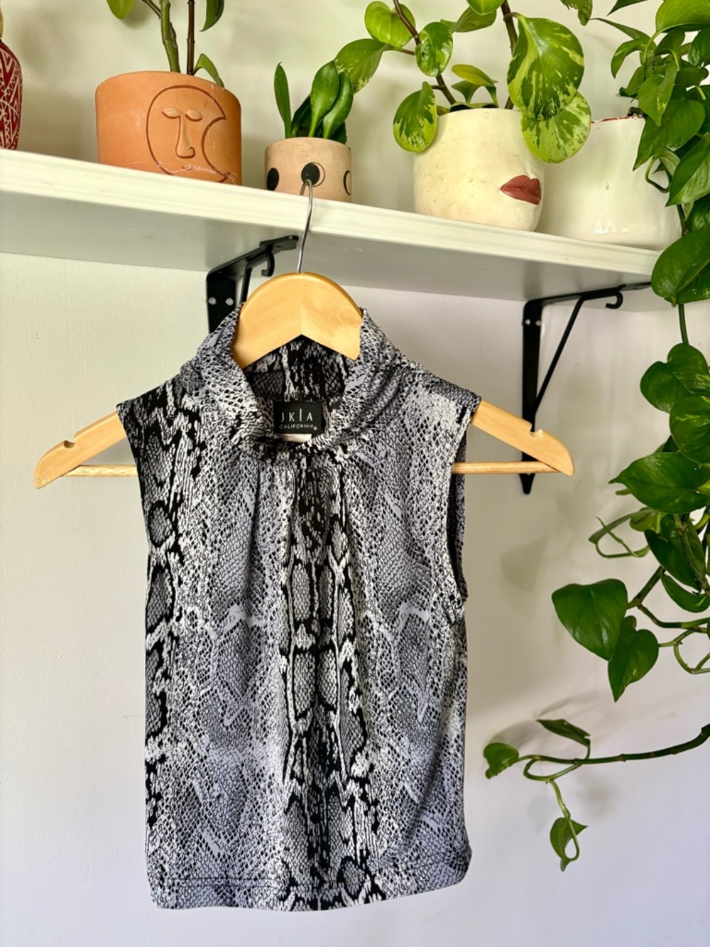 Snake Print Sleeveless Mock Neck Top